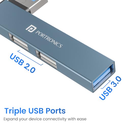Portronics Mport Mino A USB 3.0 Hub Dock (3-in-1) with USB 3.0 SuperSpeed, Compact L-Shape Design, 2-Port USB 2.0 High-Speed, USB Plug, Metal Alloy Body, for Laptop, PC, Mac (Grey) view 2