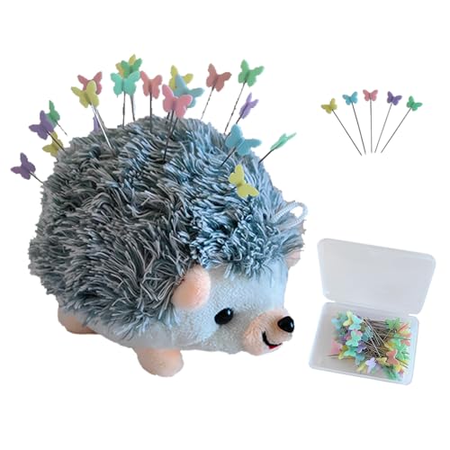 YUERFEILA Hedgehog Pin Cushion Sewing Kit with 100 Colored Pins,Pin Cushions Sewing Accessories and Supplies Flat Head Straight Pins Needle Cushions Holder