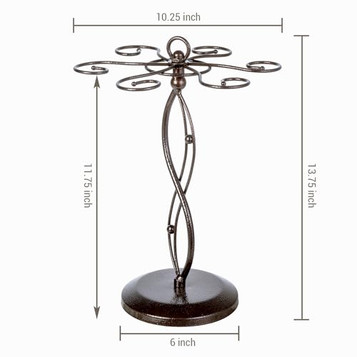 MyGift Bronze Metal Countertop Wine Glass Holder with Scrollwork Design, Freestanding Tabletop Stemware Storage Rack with 6 Hooks - Thumbnail 3