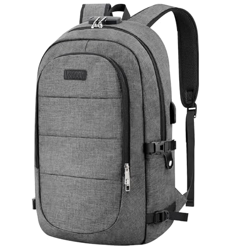 VSNOON Anti-Theft Laptop Backpack, 18.4 inch Business Laptop Rucksack with USB Charging Port & Lock, Water Resistant Travel Computer Bag for Women & Men, Grey