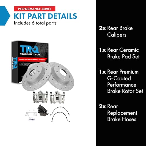 Image of TRQ Performance Rear Brake Pad and Rotor Set Ceramic Slotted Drilled 260mm Rotors Calipers Compatible with 2016-2019 Honda Civic
