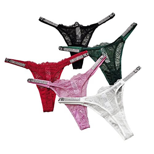 Meshal Sexy G-String Thongs For Women Cotton Panties T Back Underpants 5Pack Hipster (5Pack?Rhinestone?,Xl) #TOP7