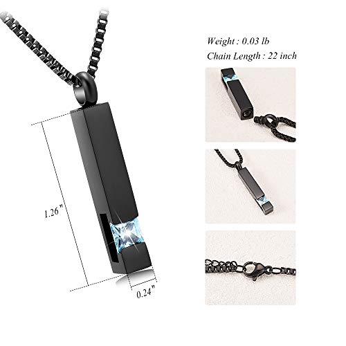 XSMZB Crystal Cremation Urn Jewelry Cube Memorial Ashes Necklace Pendant Keepsake- Black Birthstone Series(Light Blue)
