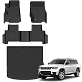 All Weather Floor Mats Cargo Mat Fit for Jeep Grand Cherokee(WL Include 4xe, Not WK2 or WL75) 2022-2025 2026 5 Seat Only TPE Rubber Liners All Season Guard Odorless Anti-Slip Floor Mats Cargo Liner