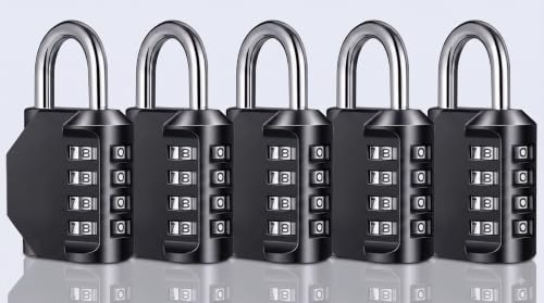 Hanstock 4-Digit Heavy Duty Combination Padlock - Weatherproof Resettable Code Lock for Gym Locker & Shed (Black) (Pack of 5)