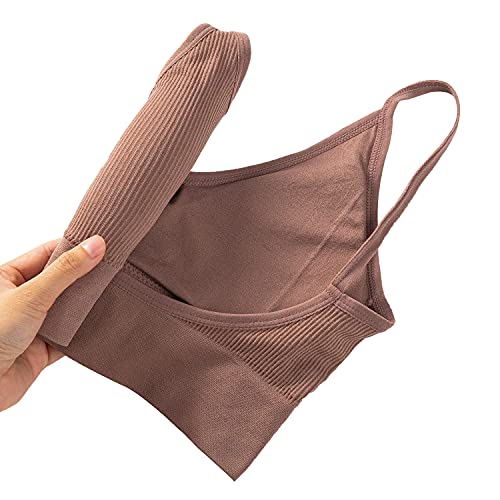 Anmose Sports Bras Tank Top Low Back Sleep Bra Seamless Without Steel Ring V Neck Cami Everyday Backless Bra For Women Coffee-M #TOP3