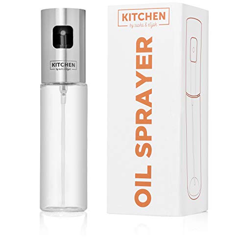 Premium Olive Oil Sprayer/Spritzer For Cooking & Kitchen Use - 100 ml Refillable Glass Bottle - Great For Cooking, Baking, Salads, BBQ & More - BPA-Free - Bonus Funnel, Brush & Healthy Meal E-book