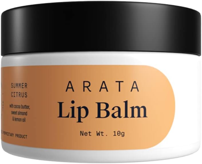 Arata Citrus Lip Balm (10 G) For Dry, Chapped Lips | Intensely Moisturizing | Cocoa Butter, Sweet Almond & Lemon Oil | All-Natural, Vegan