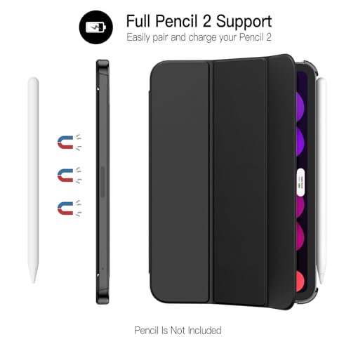 JETech iPad mini (A17 Pro 2024 モデル、第7世代) / mini 6 ケース (8.3インチ、2021モデル、第6世代)用 スリムスタンドハードバック ウェイクアップ/オートスリープ機能付き タブレットカバー (ブラック)