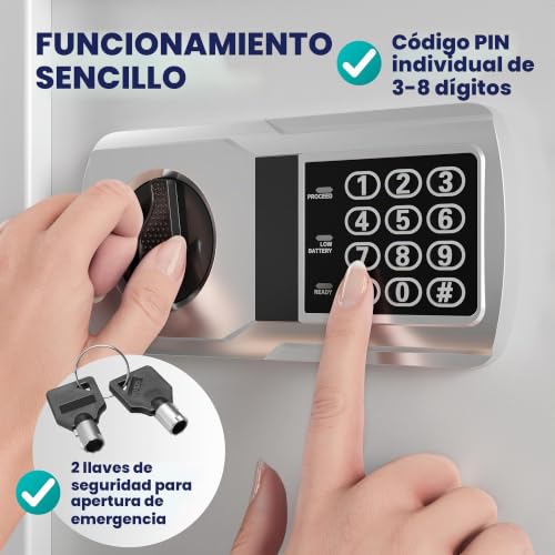 Miniatura 3 de Deuba Caja Fuerte De Seguridad Electrónica Plata Safe Para Hogar Oficina Documentos 20x31x20cm Pared Suelo