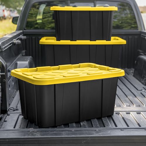 Image of Sterilite 17 Gal Industrial Tote, Rugged Plastic Storage Bin w / Lid, 6 Pack