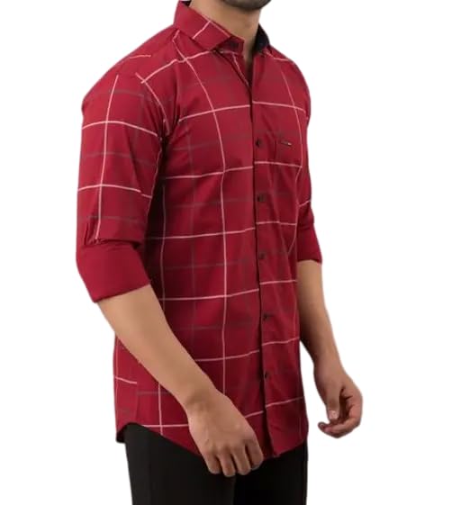 Image of Mahima Ethnic Centre's Men's Checkered Cotton Blend Long Sleeve Button Down Casual Plaid Shirt