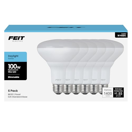 Image of Feit Electric BR30 LED Light Bulbs, 100W Eq, Dimmable, Daylight 6 Pack