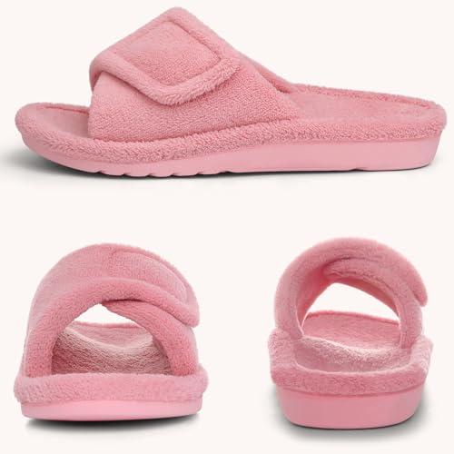 Litfun Women's Orthopedic Slippers with Arch Support Adjustable Open Toe House Shoes for Plantar Fasciitis, Pink 42 5