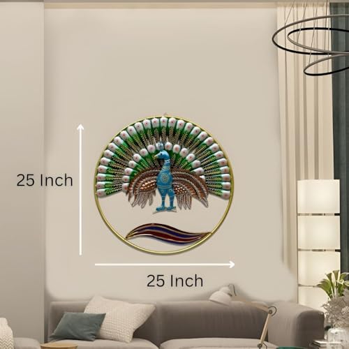 Image of Iron Big Handcrafted Multicolor Round Metal Peacock Abstract Wall Art Decorative Wall Frame Sculpture for Living Room Bedroom Drawing Room Home Decor