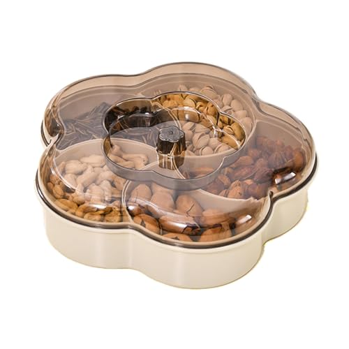 Plato de frutas secas, cuenco para aperitivos con compartimentos, 5 bandejas de rejilla para servir aperitivos con tapa, bandeja de almacenamiento para aperitivos con 5 compartimentos y tapa para el