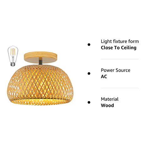 Hxmls Semi Flush Mount Ceiling Light,Farmhouse Bamboo Wicker Rattan Boho Hallway Farmhouse Light Fixtures For Bedroom Hallway Kitchen Corridor Passway #TOP7