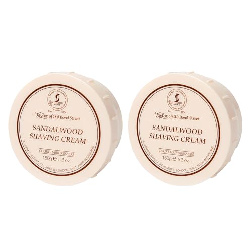 Taylor of Old Bond Street Sandalwood Fragrance Shaving Cream Bowl 150g (2-Pack) – Rich Lather for Traditional Shaving