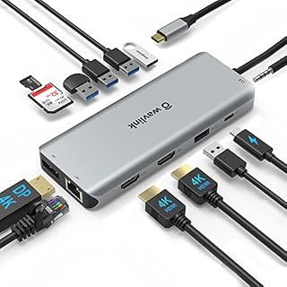 USB C Docking Station Triple Display with 4K DisplayPort, 2x4K HDMI, WAVLINK 100W PD USB C Hub Laptop Docking Station support Gigabit Ethernet, 5 USB,SD/TF, 3.5mm Audio for Windows, Mac OS