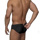 PWMENLK Men's Brief Underwear Low Waisted Brief Swimming Pants Sexy Back Zipper with Cup Swimming Shorts Beach Pants（Black-M）