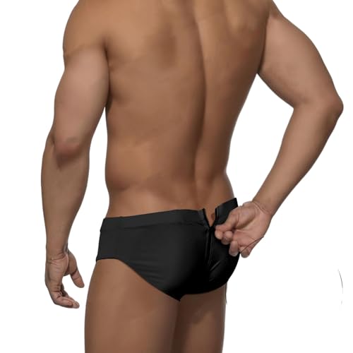 Men's Brief Underwear Low Waisted Brief Swimming Pants Sexy Back Zipper with Cup Swimming Shorts Beach Pants