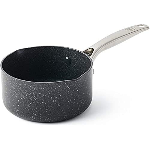 GreenChef Milk Pan with 2 Spouts, Non Stick Aluminium Cookware - Induction & Oven Safe Pot - 16 cm/1.6 Litre 1 Gallery Image