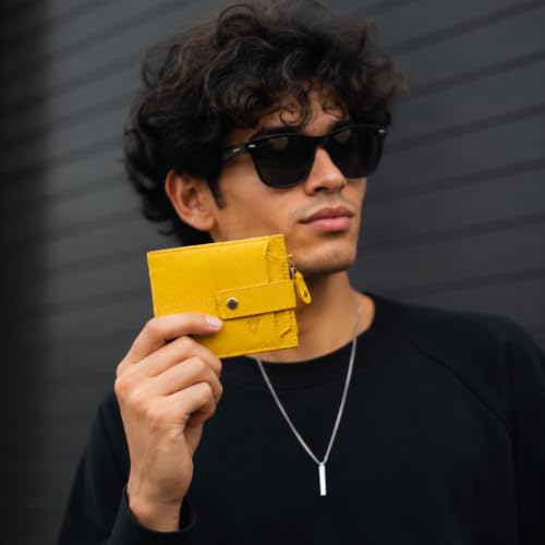 Image of WILDVIBEZ Yellow Leather Wallet for Men | RFID Blocking Mens Wallet | Ultra Strong Stitching | 12 Card Slots I Detachable Card Holder I Wallets Men Leather | 6 Months Warranty
