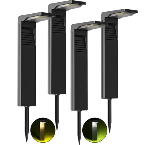 OUSFOT Faretti Solari a Led da Esterno IP65 Lampada Solari Giardino Potenti 32 LED Luci Solare da Giardino Esterno con 2 Modalità di Temperatura di Colore a Terra per Percorso Vialetto da Cortile-4PCS