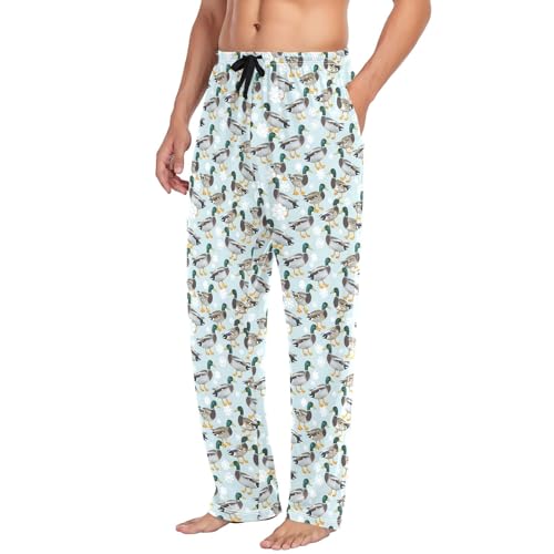 Mens Cotton Pajama Pants Sleep Lounge Pj Bottoms Sleepwear with Pockets Drawstring S Duck Snow4