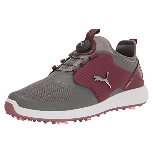 PUMA Golf Men's Ignite Pwradapt Caged Disc Golf Shoe, Quiet Shade-puma Silver-Zinfandel, 42 EU