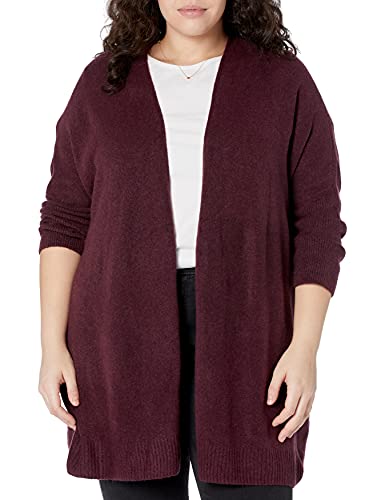 Amazon Brand - Goodthreads Women s Relaxed Fit Mid-Gauge Stretch Cocoon Cardigan Sweater, Wine Heather , Large