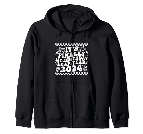 It's Finally My Birthday Leap Year 2024 Retro Groovy Zip Hoodie