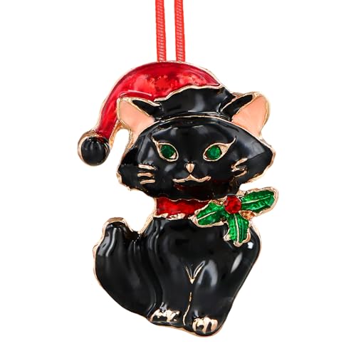GROWTHMAGIC Christmas Ornaments 2024-1.2'' x 1.7'' Black Metal Cat Christmas Tree Ornaments with Rhinestones Xmas Decor for Men Women