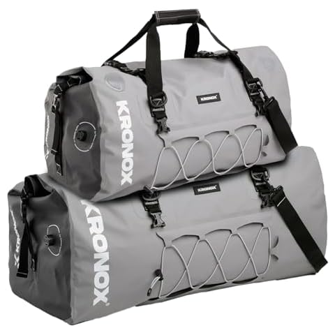 KRONOX Waterproof Duffle Bag for Motorcycle Back Seat - Grey Bundle (40 & 60 Liters) Ultimate Gear for Riders Cover
