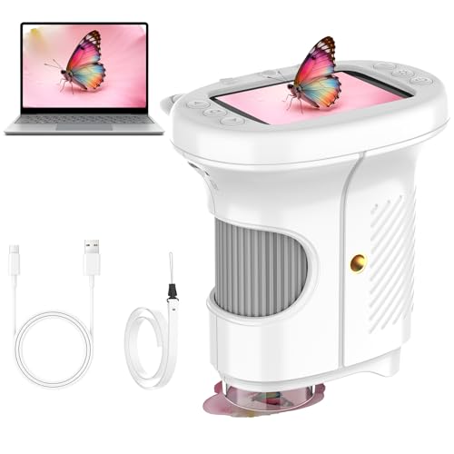 Misilmp Handheld Microscope for Kids, 1000X Zoom Digital USB Microscopes with 2.4" IPS Screen Portable Pocket Mini Microscope Camera with 8 LEDs for Children Birthday Christmas Over 3 Years (White)