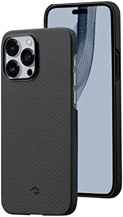 PITAKA iPhone 14 Pro Max Case Compatible with MagSafe, Slim iPhone 14 Pro Max Case 6.7-inch, with a Case-Less Touch Feeling, Aramid Fibre Made [MagEZ Case 3], 1500D Black/Grey(Twill)