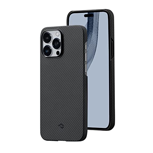 PITAKA Handyhülle Kompatibel mit iPhone 14 Pro Max Magnetische Schutzhülle Ultradünn Hülle mit Metall Kameraschutz Kratzfeste Handyhülle aus 600D Aramidfaser Minimalismus [MagEZ Case 3] Schwarz/Grau