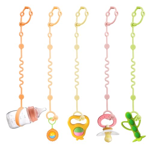 Image of LittleHugs Toy Straps for Baby, 5pcs Adjustable Toy Holder for Stroller Accessories, Silicone Tether Pacifier Clip, No Throw Travel Essential Leash for High Chair, Car Seat (5 Pack Macaron)