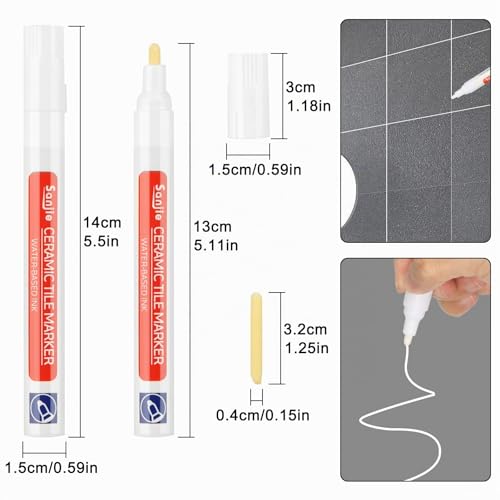 Miniatura 2 de Sheryl Rain 10 Piezas Rotulador Juntas Azulejos Blanco,Lápiz Para Juntas,Rotuladores Para Juntas De Azulejos,Rotulador Reparador Laca Para Restauración De Lechada De Azulejos Pared Suelo Baño Y Cocina