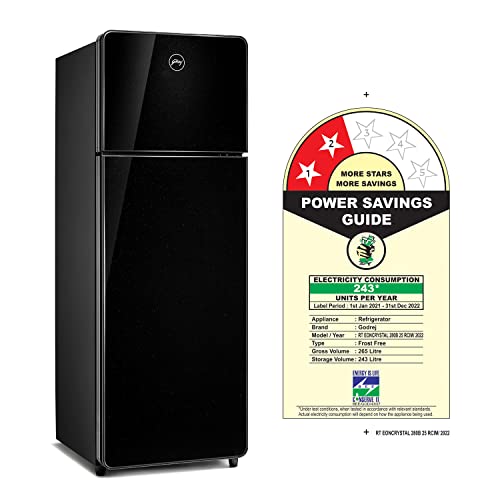 Image of Godrej 265 L 2 Star Nano Shield Technology With 30 Days Farm Freshness Inverter Frost Free Double Door Refrigerator Appliance(RT EONCRYSTAL 280B 25 RCIM OB, Onyx Black)