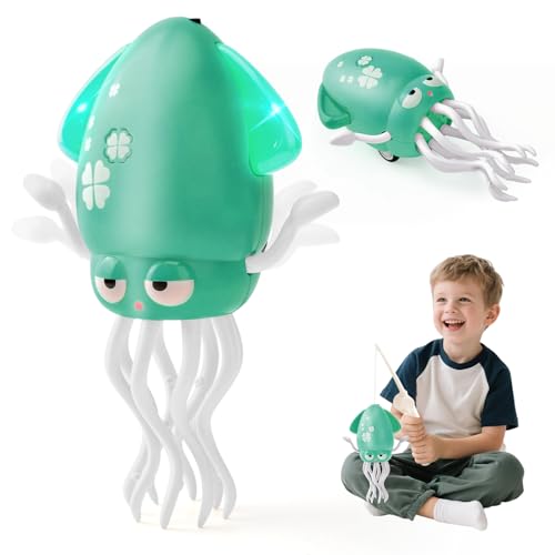 LTFIOON Electric Dancing Octopus Toy, Tanzendes Oktopus-Spielzeug für Kinder mit LED & Musik, 2 Modi Aufrecht & Krabbelnd, Automatisches Ausweich-Oktopus-Spielzeug, Geschenk für Jungen Mädchen (Grün)