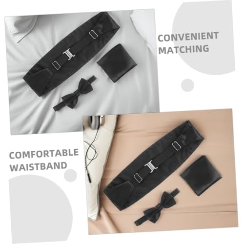Set formal de cinturilla para hombre con moño y pañuelo negro miniatura 3