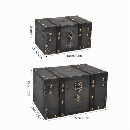 Coffre de rangement vintage avec serrure – Coffret décoratif en bois fait main, Boîte souvenir parfaite pour la décoration intérieure, les bijoux, les bibelots et le rangement des cadeaux (301-Combo2) – vue 3