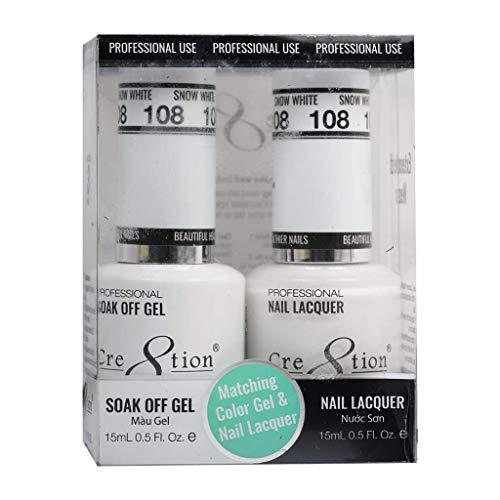 [108 Snow White] Cre8Tion [Duogel] Perfect Matching Color Gel Soak Off & Nail Lacquer Color Combo Bundle 15Ml/0.5 Fl Oz Bundle #TOP16