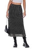 SOFIA'S CHOICE Women Polka Dot Skirts High Waisted A Line Mesh Midi Boho Skirt Black Medium