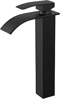 BESy Black Waterfall Spout Bathroom Faucet, Tall Single Handle Bathroom Vessel Sink Faucet, Rv Lavatory Vessel Faucet Basin Mixer Tap, Stainless Steel/Matte Black