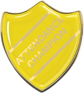 Attendance Champion Gel Domed Yellow School Shield Badge