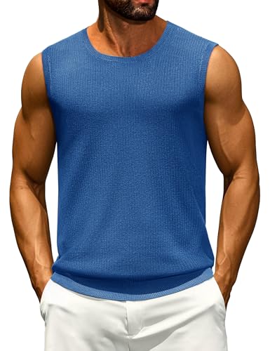 Cotrasen Mens Casual Tank Tops Ribbed Knit Sleeveless Shirt Lightweight Tee Summer Muscle T-Shirts Blue Green XL