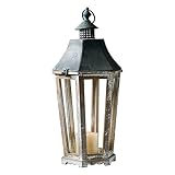 Farmhouse Large Outdoor Lantern 28", Distressed White Vintage Hurricane Candleholders with Hook, Woo