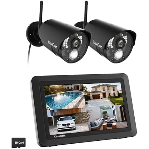 CasaCam Wireless Security Camera Air, 7 inch Monitor, 2 720p Cams, No Fees